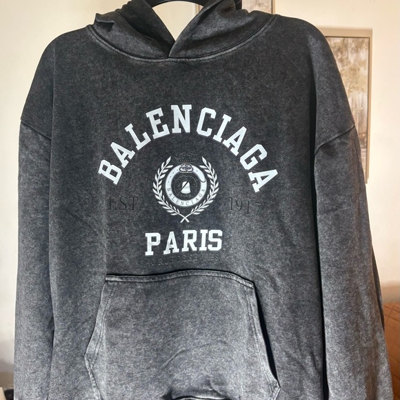 Balenciaga Charcoal Hoodie with White Logo - Picture 8 of 9